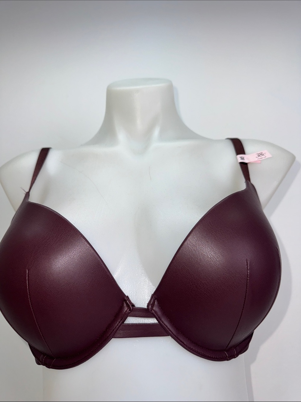 Victoria's Secret Smooth Plunge pushup Bra faux leather brown Sz 36C NWT